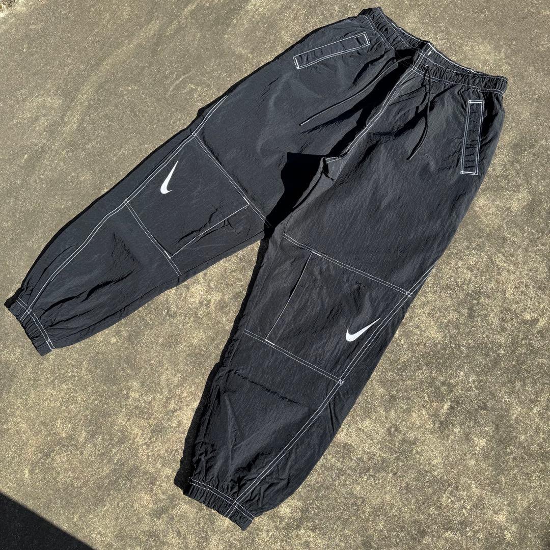 NIKE ナイキ スウッシュ ナイロンパンツ 黒 M ステッチ トラックパンツ