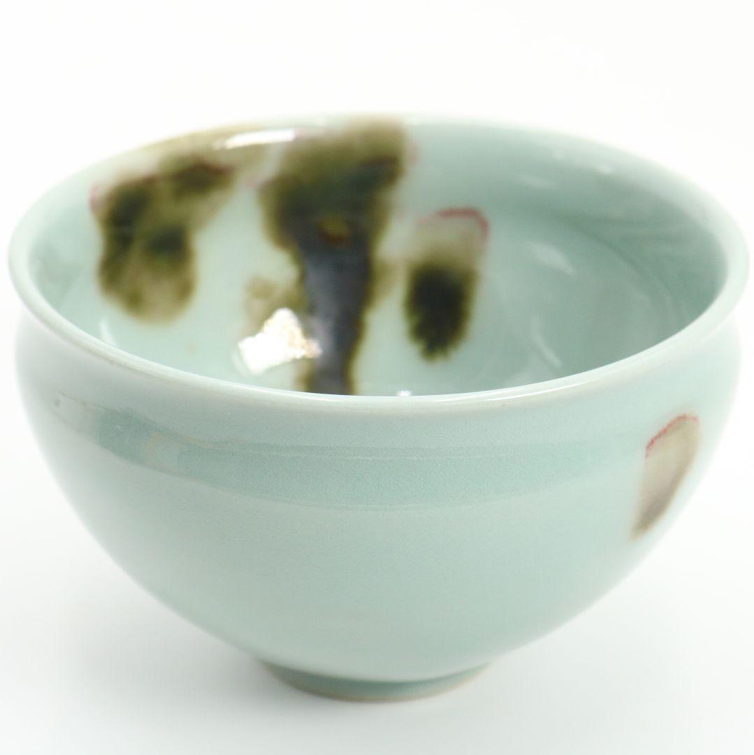 帝室技芸員 初代 諏訪蘇山作 飛青磁天目茶碗 辰砂 茶道具 共箱　M832　DD