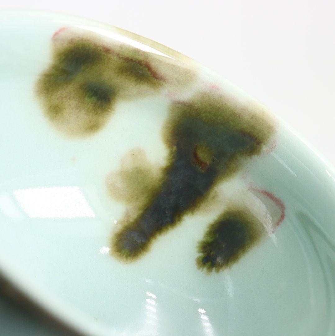 帝室技芸員 初代 諏訪蘇山作 飛青磁天目茶碗 辰砂 茶道具 共箱　M832　DD