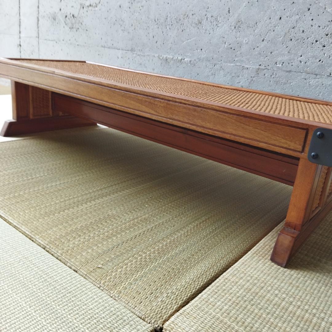 昭和レトロ ローテーブルセンターテーブル籐織りパネル付き ワークデスク 古家具