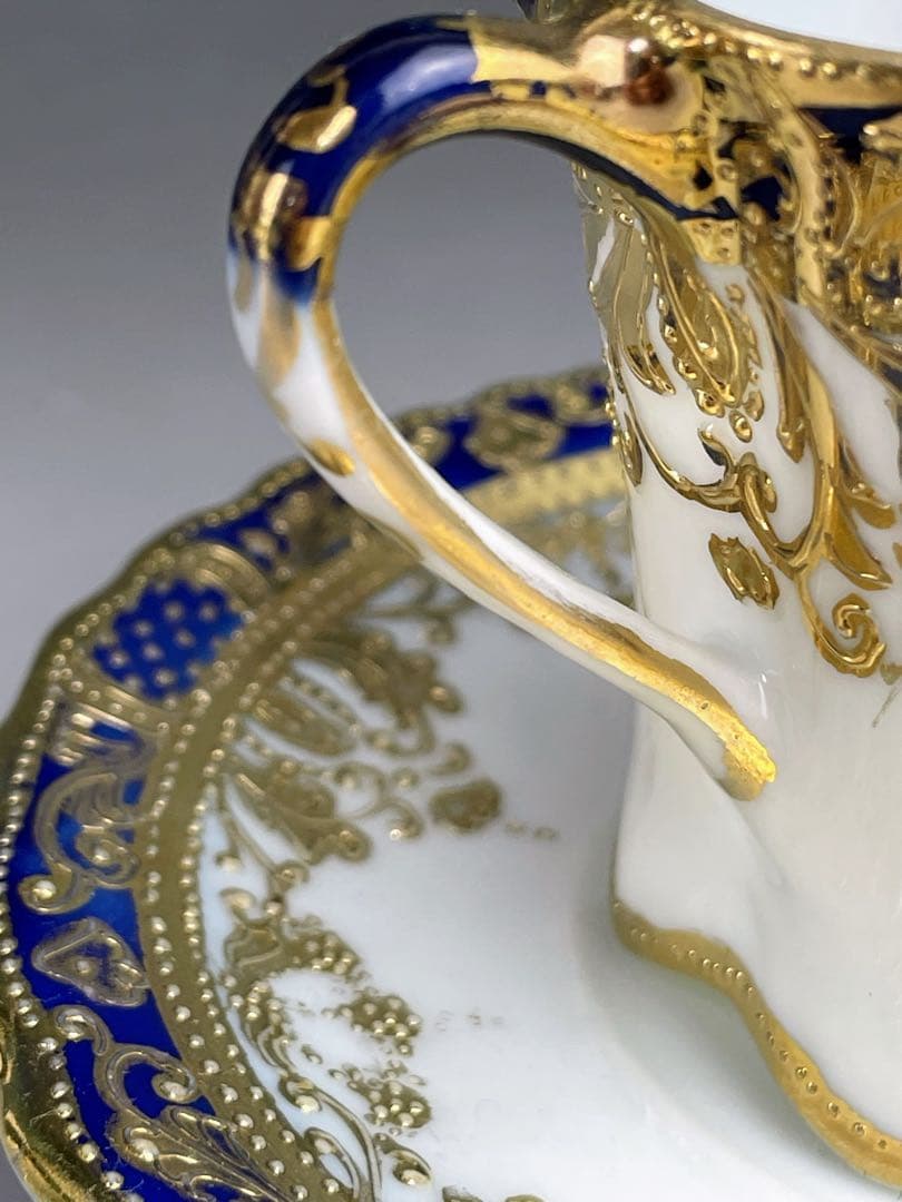 【美品】オールドノリタケ 金盛り カップ＆ソーサー 金彩 メープルリーフ