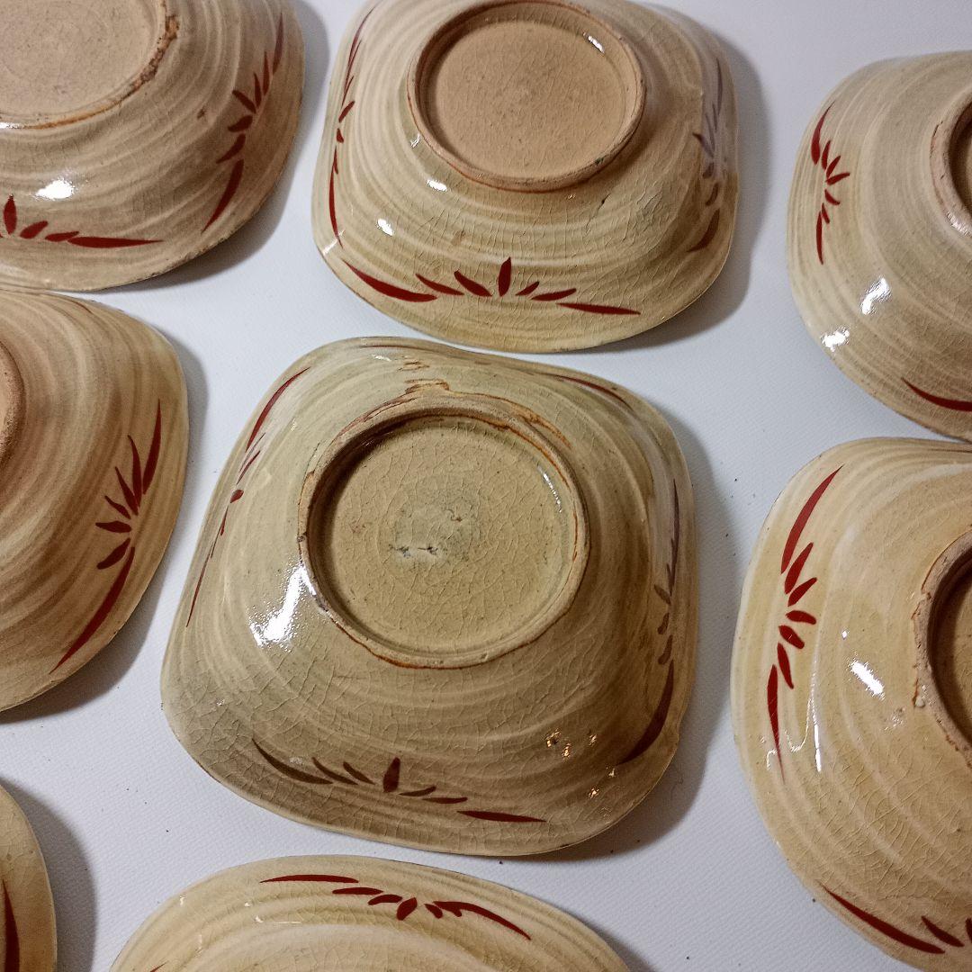 萬古焼　色絵粉彩手写花文皿九客