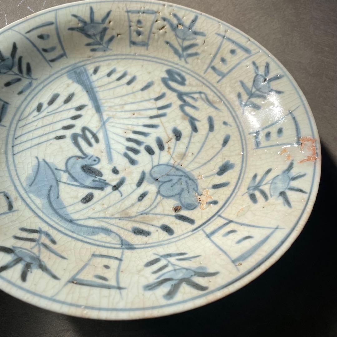 初期伊万里芙蓉手花鳥文皿七皿 江戸時代 骨董 アンティーク 肥前磁器 古伊万里