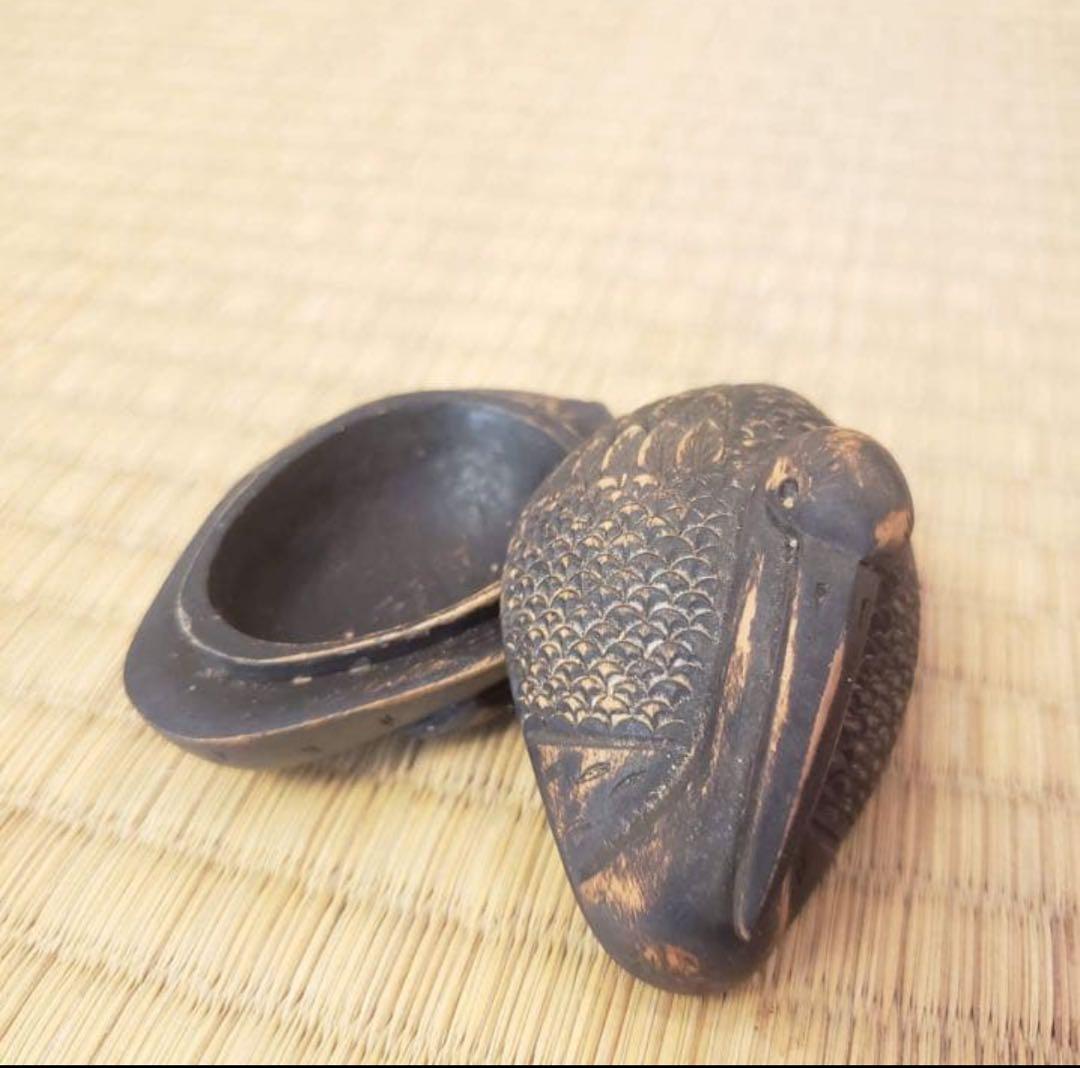 鶴の香合　香入れ　鶴の巣篭もり？　アンティーク横幅7.5センチ m-NO236