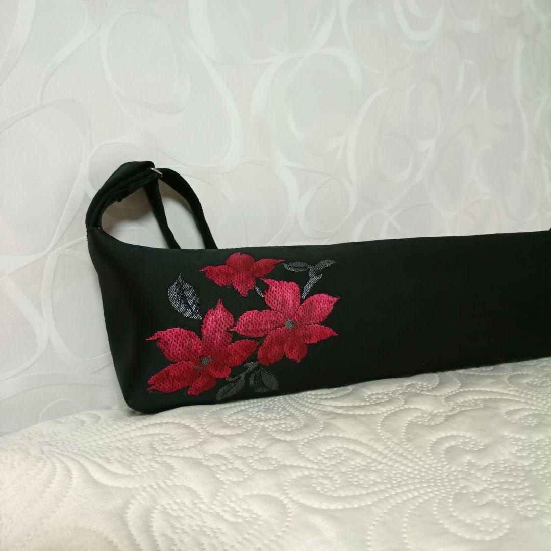 フルートケース ブラック 花刺繍　帯　C管用　C-BK30C