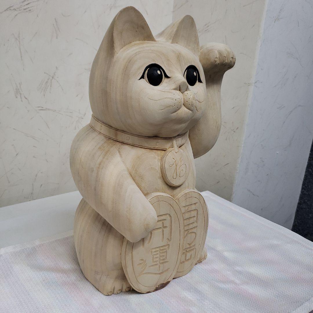 Ｂフライデー蔵出し特価八方にらみ木曽御神木檜製開運桧材 招き猫☆左手 約32cm