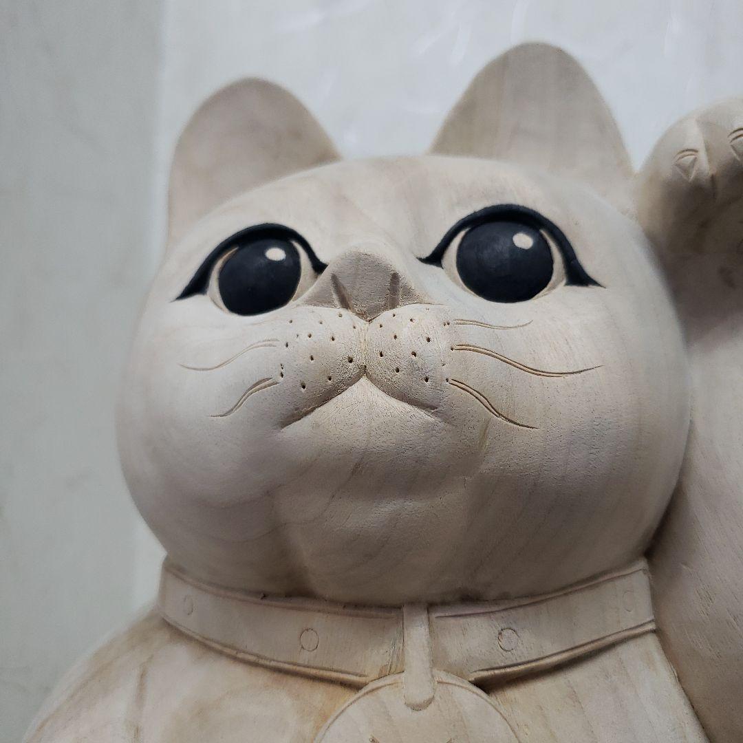 Ｂフライデー蔵出し特価八方にらみ木曽御神木檜製開運桧材 招き猫☆左手 約32cm