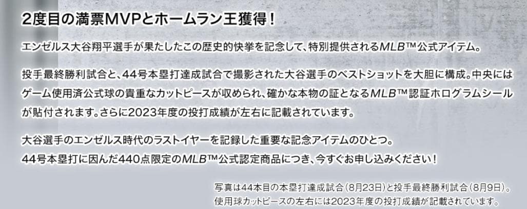 大谷翔平 MVP&アジア初ホームラン王 記念 限定 フォトフレーム MLB公認