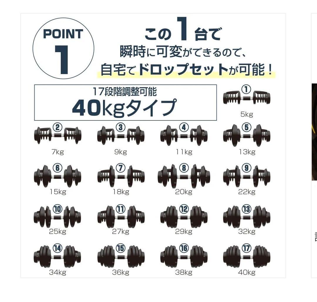 可変式ダンベル 5-40kg 17段階調整