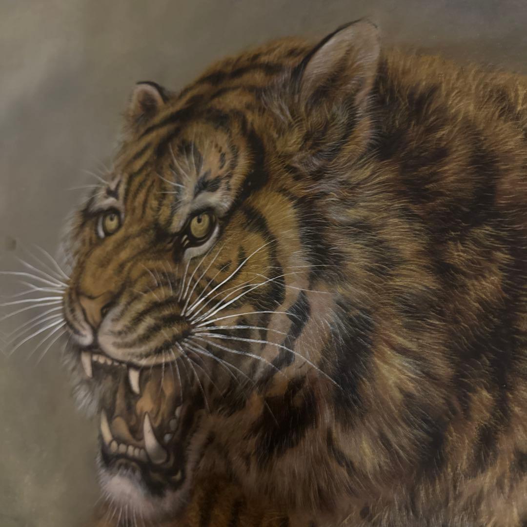 掛軸　真筆絹本着色双虎図『雄姿』　吉田翠鳳