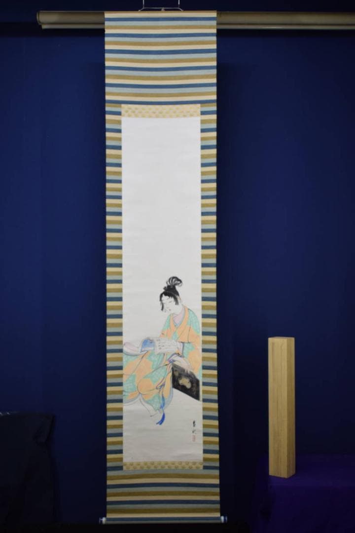 真作/磯田長秋/美人画/布袋屋掛軸HH-650