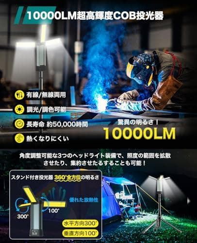 SUKITEN 投光器 充電式 led 作業灯 200W 屋外 ワークライト【a
