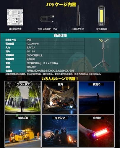 SUKITEN 投光器 充電式 led 作業灯 200W 屋外 ワークライト【a