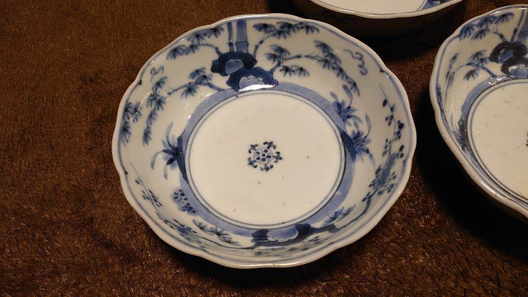 古伊万里　伊万里　染付　渦福　なます皿　輪華皿　３客