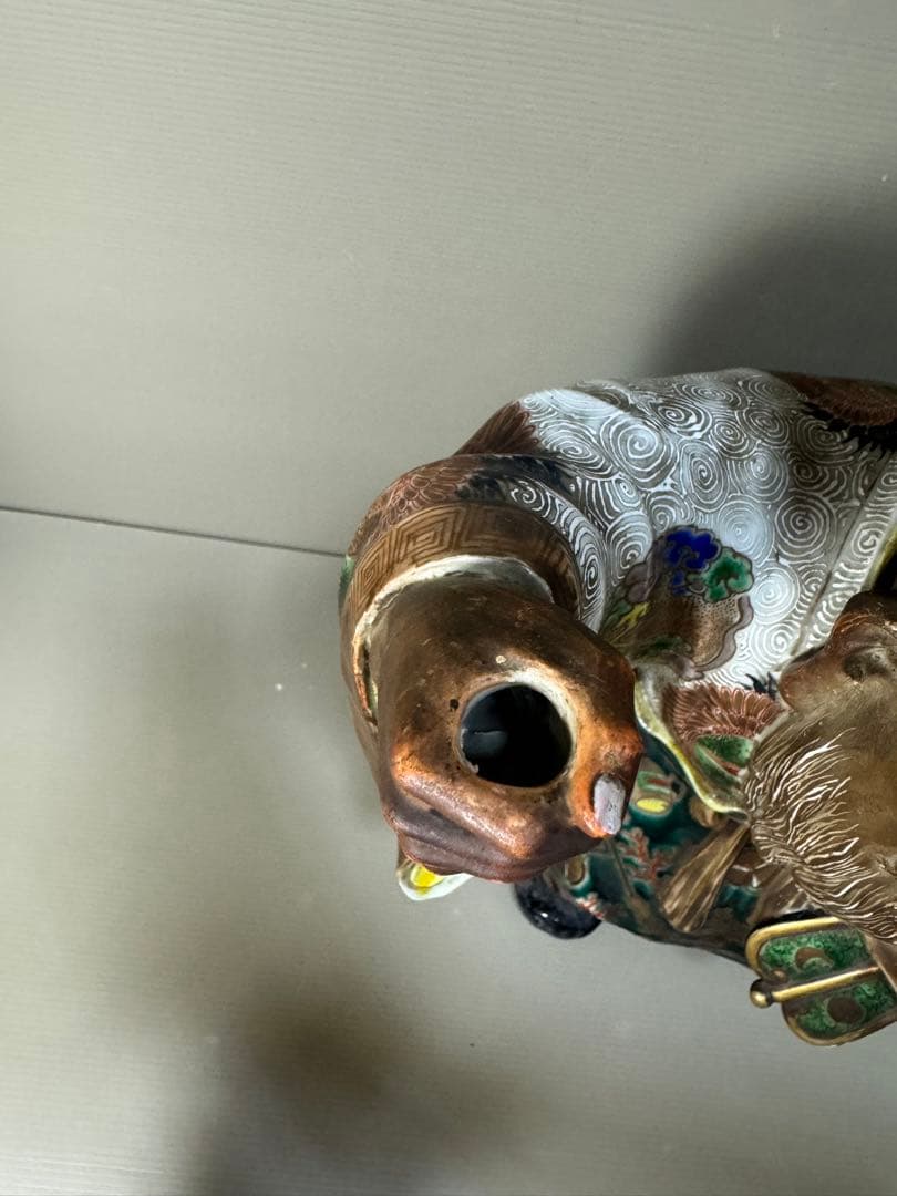 2281 九谷焼 古九谷 金彩色絵七福神 寿老人像 置物　特大　高50cm時代物