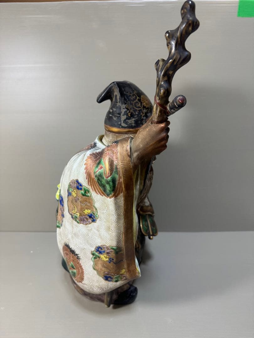 2281 九谷焼 古九谷 金彩色絵七福神 寿老人像 置物　特大　高50cm時代物