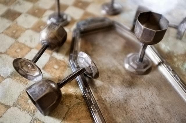 1900s フランス 多数派オクトゴナル リキュールカップとトレイ アンティーク