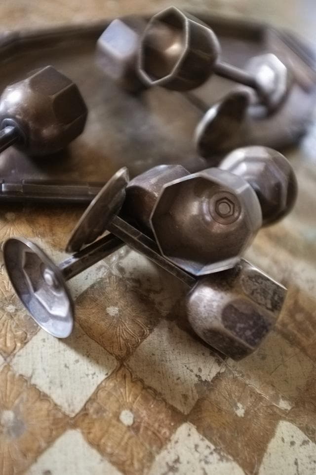 1900s フランス 多数派オクトゴナル リキュールカップとトレイ アンティーク