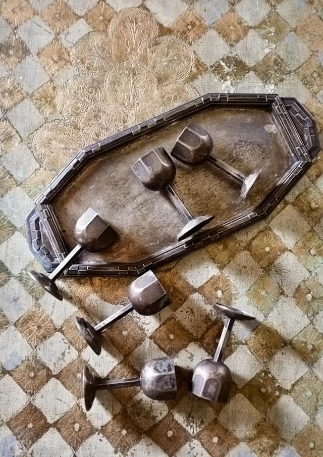 1900s フランス 多数派オクトゴナル リキュールカップとトレイ アンティーク