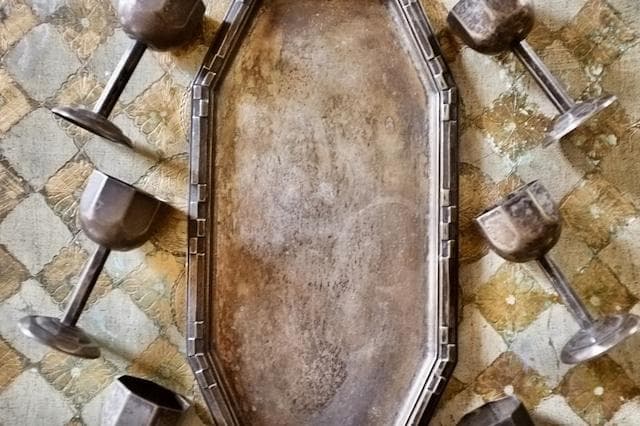 1900s フランス 多数派オクトゴナル リキュールカップとトレイ アンティーク