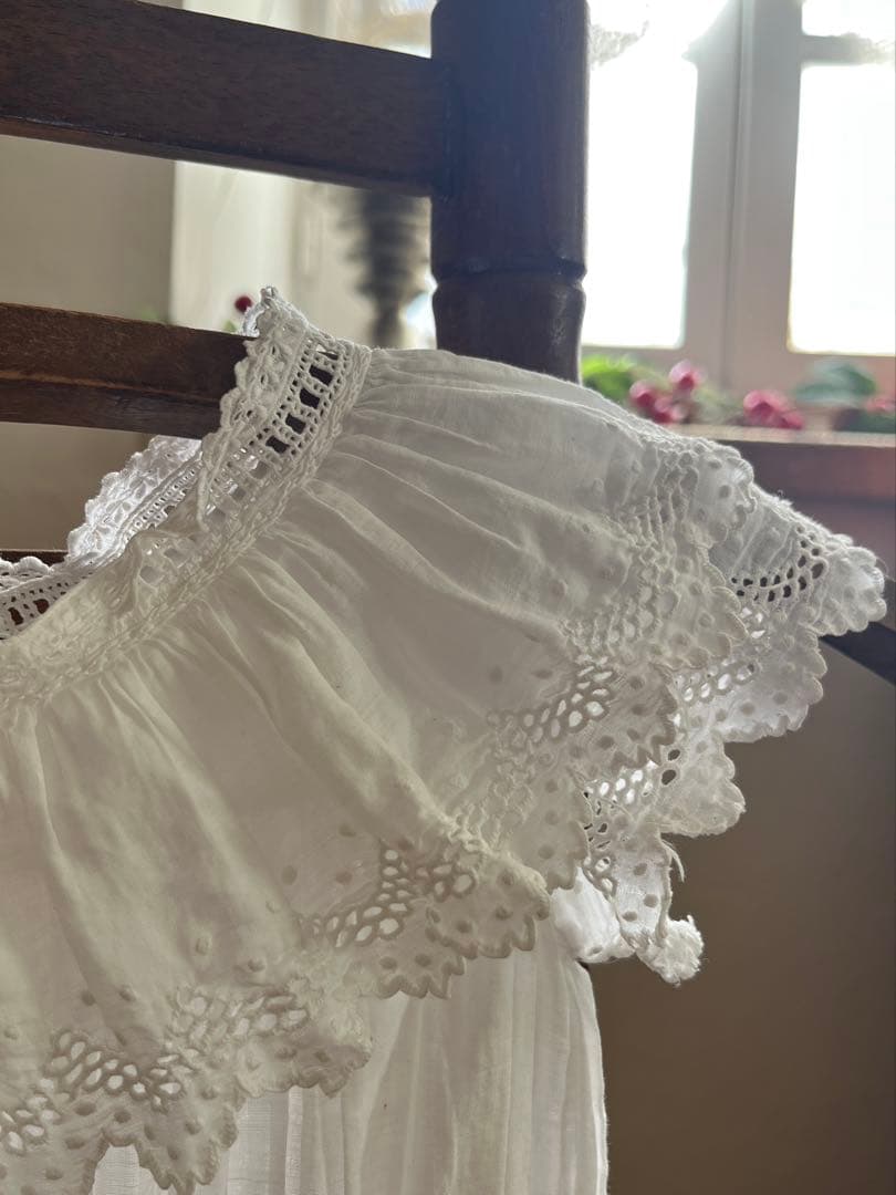 ◆フランスアンティーク｜子供用セレモニードレス洗礼式白レーステディベアドール