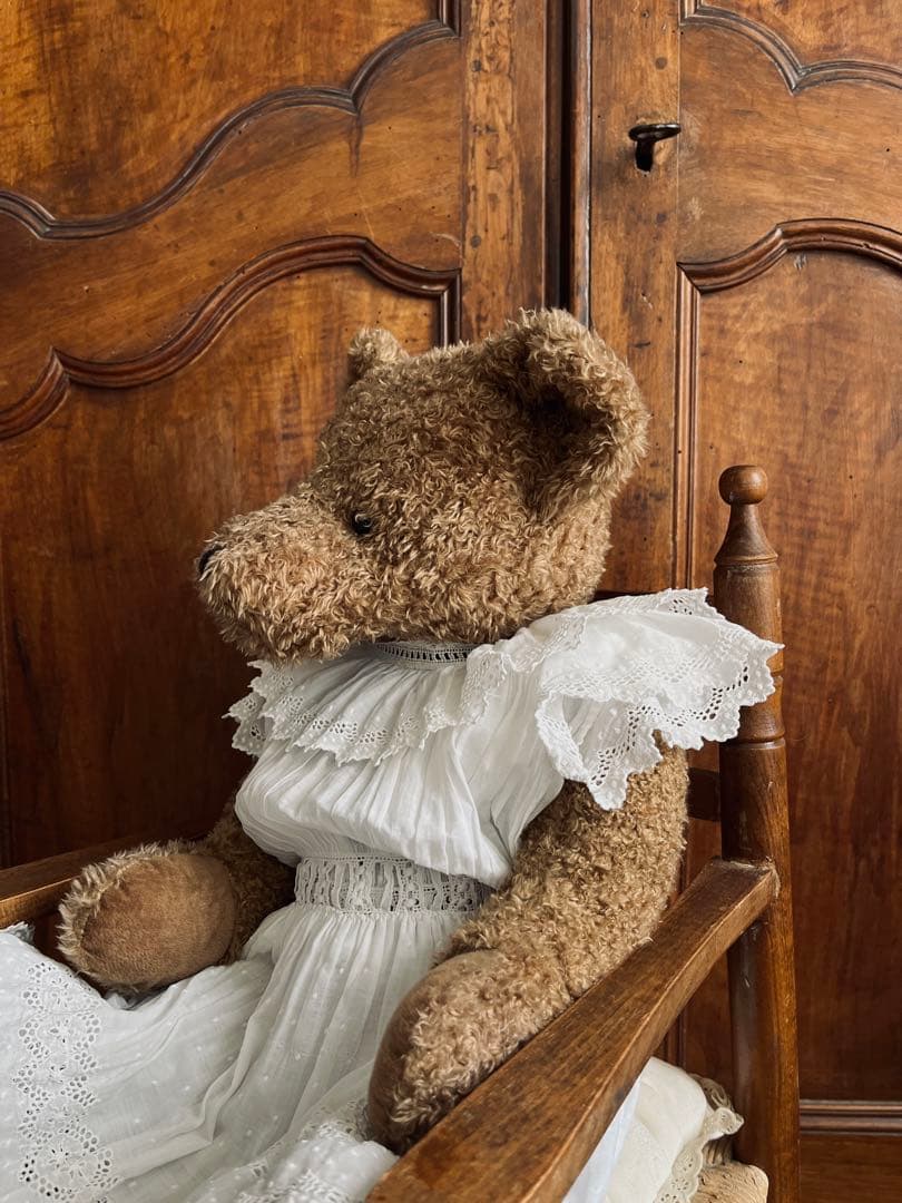 ◆フランスアンティーク｜子供用セレモニードレス洗礼式白レーステディベアドール