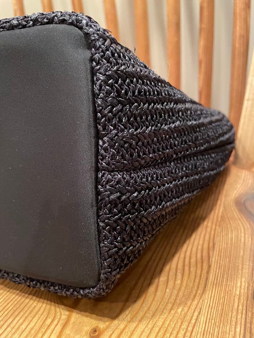 ランバンスポール保冷カートバッグ　 黒い編み込みトートバッグ　かごバッグ