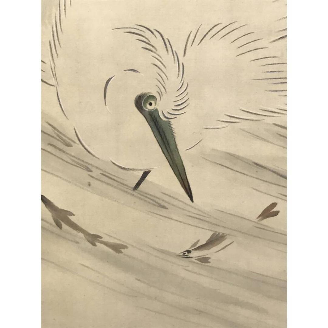 真作/藤井華浦/蓮に白鷺/サギ図/花鳥図/掛軸☆宝船☆AK-213