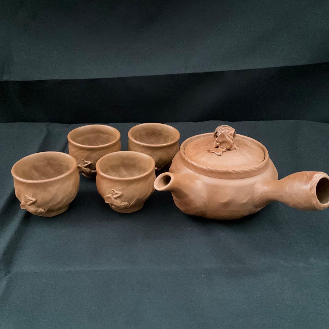 田島万古焼　勝三窯　田嶋勝三　手捻り　蛙摘　茶道具　湯呑　茶器　陶芸