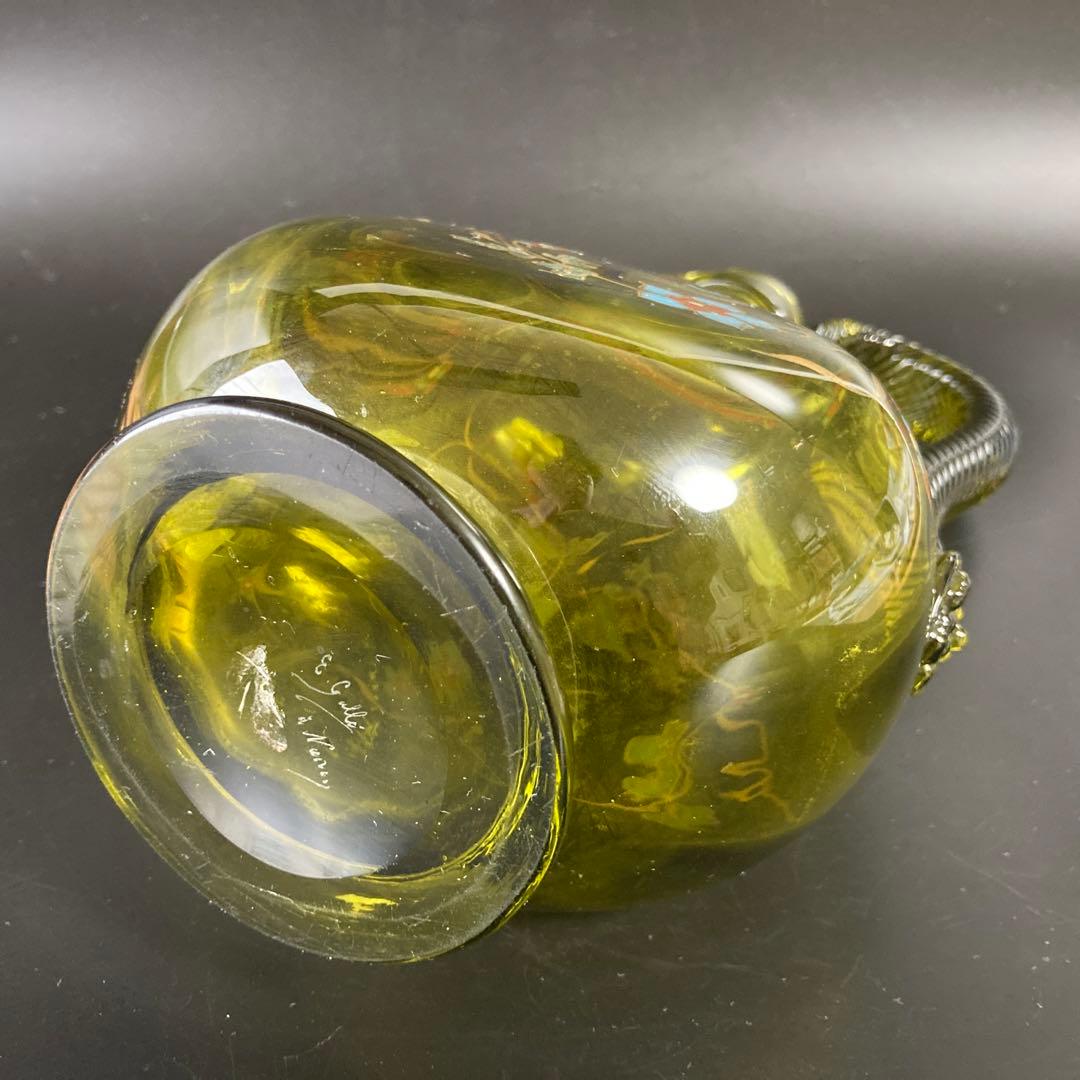 エミール・ガレ　蟷螂と草花絵図　エナメル彩水差し　カラフェ　デカンタ　デキャンタ