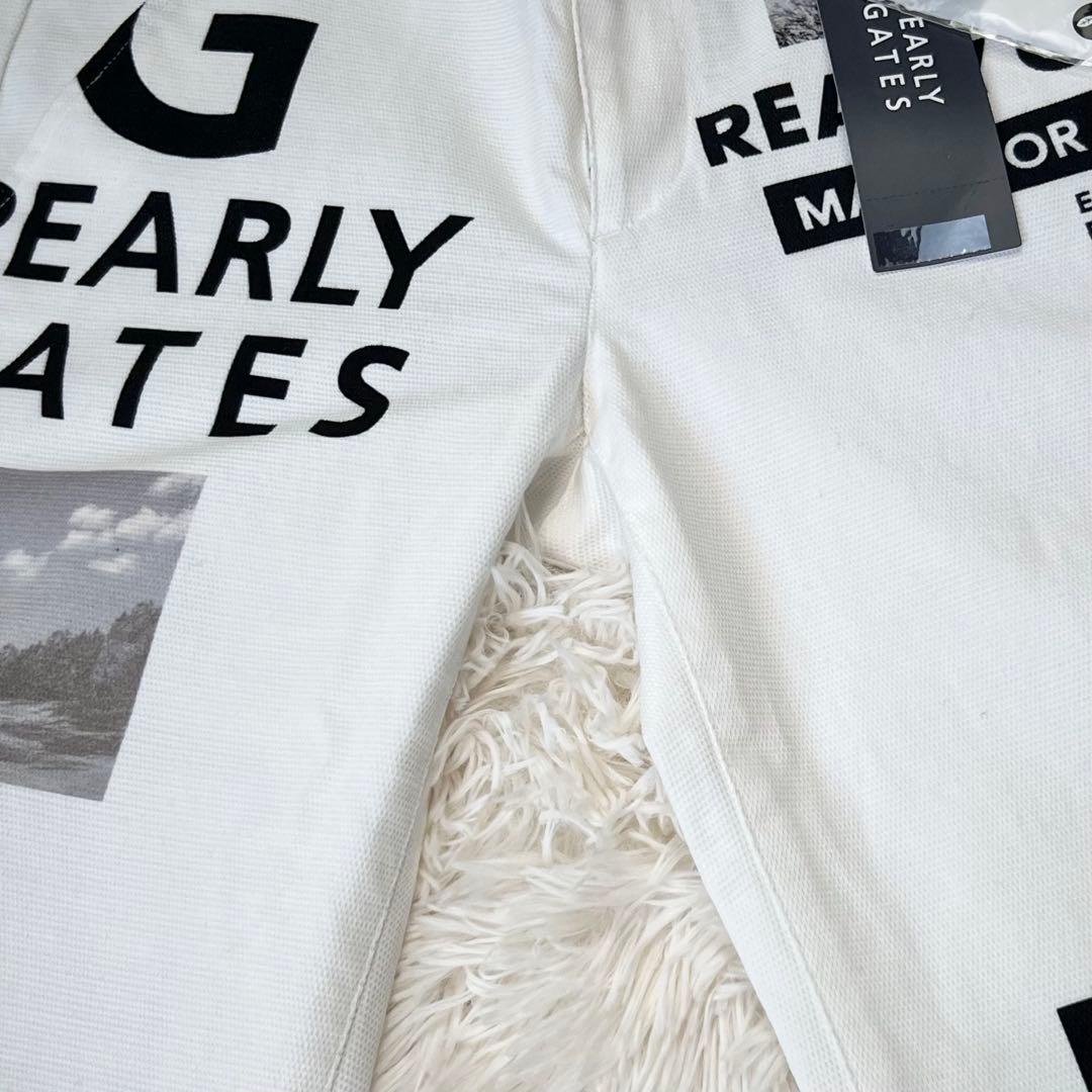 新品 パーリーゲイツ ストレッチ ロングパンツ ゴルフ コラージュ柄 白