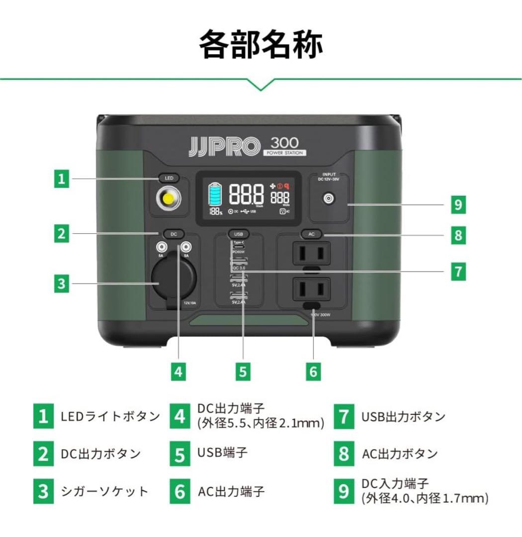 ポータブル電源　300W Power Station AC キャンプ　軽量　災害