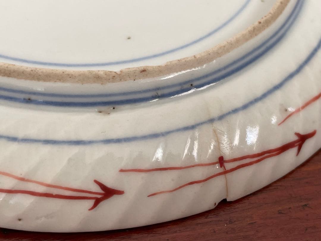 #3 骨董　アンティーク　色絵古九谷　撫子　蝶々図　丸皿　五寸皿　角福　古九谷