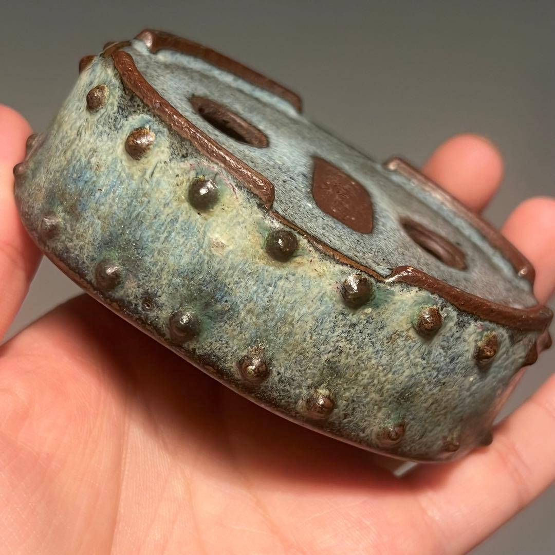 767.暁雲 鼓釘楕円 盆栽鉢 植木鉢 9.4*6.6*3.2cm