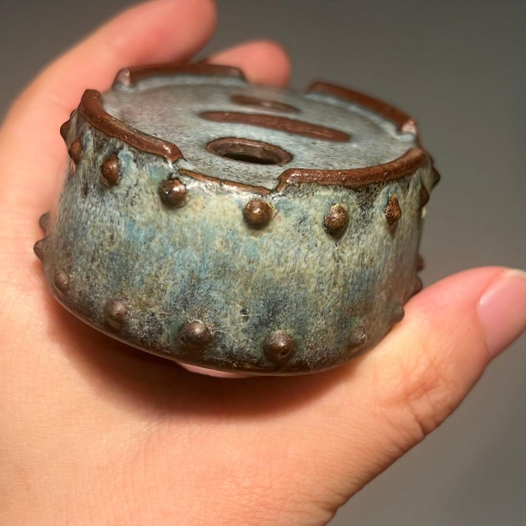 767.暁雲 鼓釘楕円 盆栽鉢 植木鉢 9.4*6.6*3.2cm