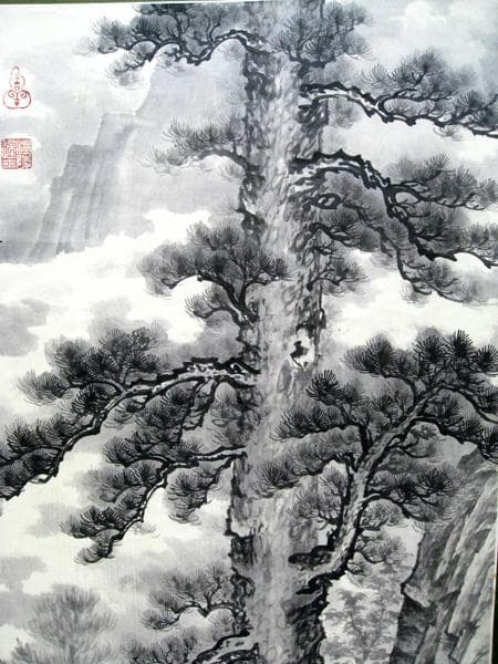 #中国古玩 #掛軸 #絹本 #松 #春秋山水 #肉筆 #中華 #中国作家