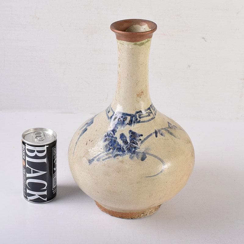 朝鮮美術　李朝　高麗白磁　染付花文　鶴首瓶　V　R8025C