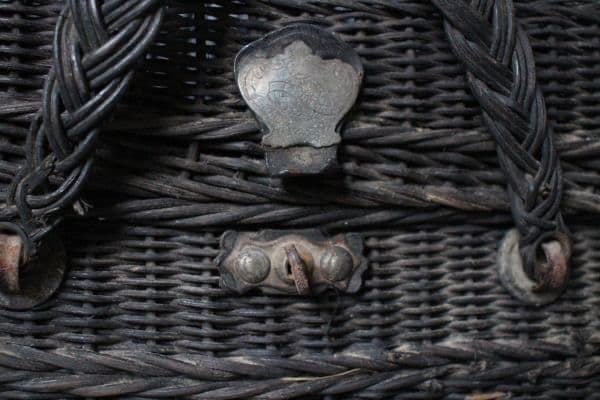 フランス アンティーク 古い黒い籐編みのかご パニエ