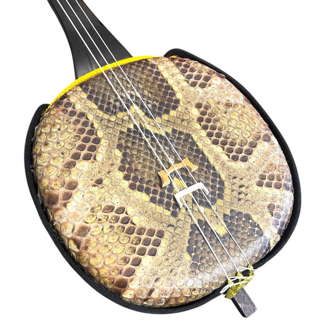 美品 沖縄 琉球 三線 本蛇皮 蛇革 ヘビ 初心者 入門 ハードケース付き