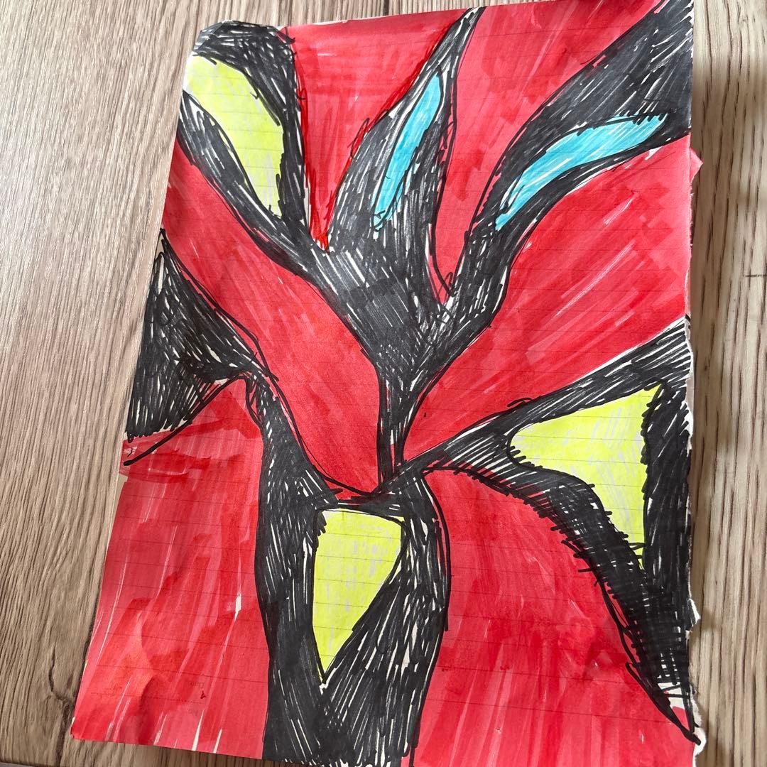 水彩画 抽象画 赤 黒 青 黄