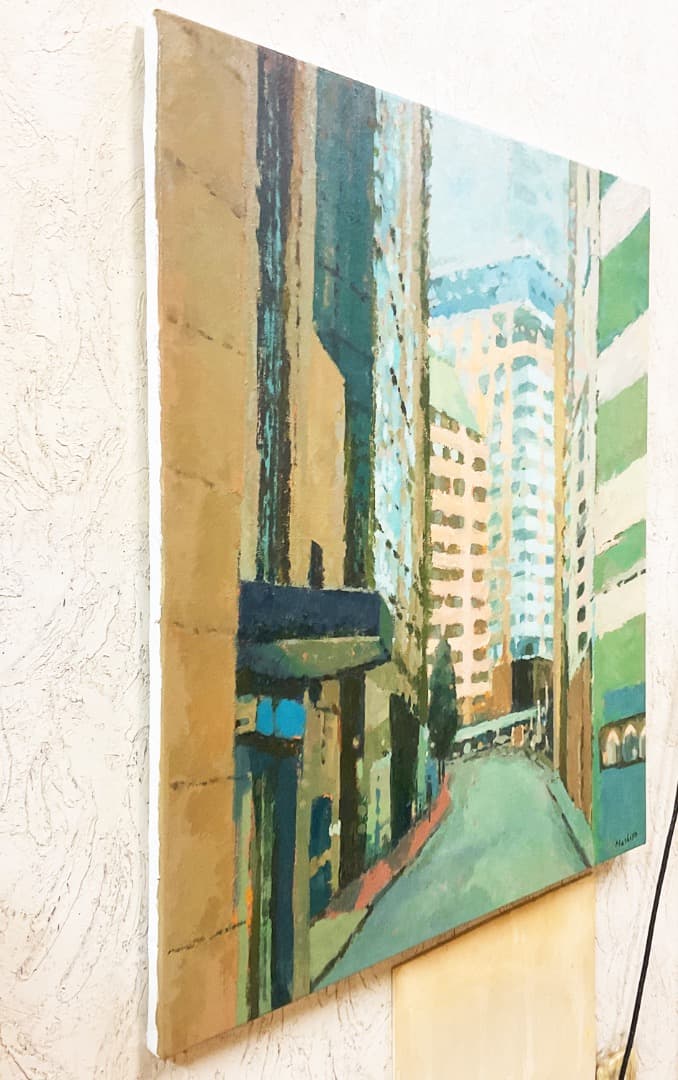 絵画 574 油絵/風景/街角/シドニー/オフィス街/F20号