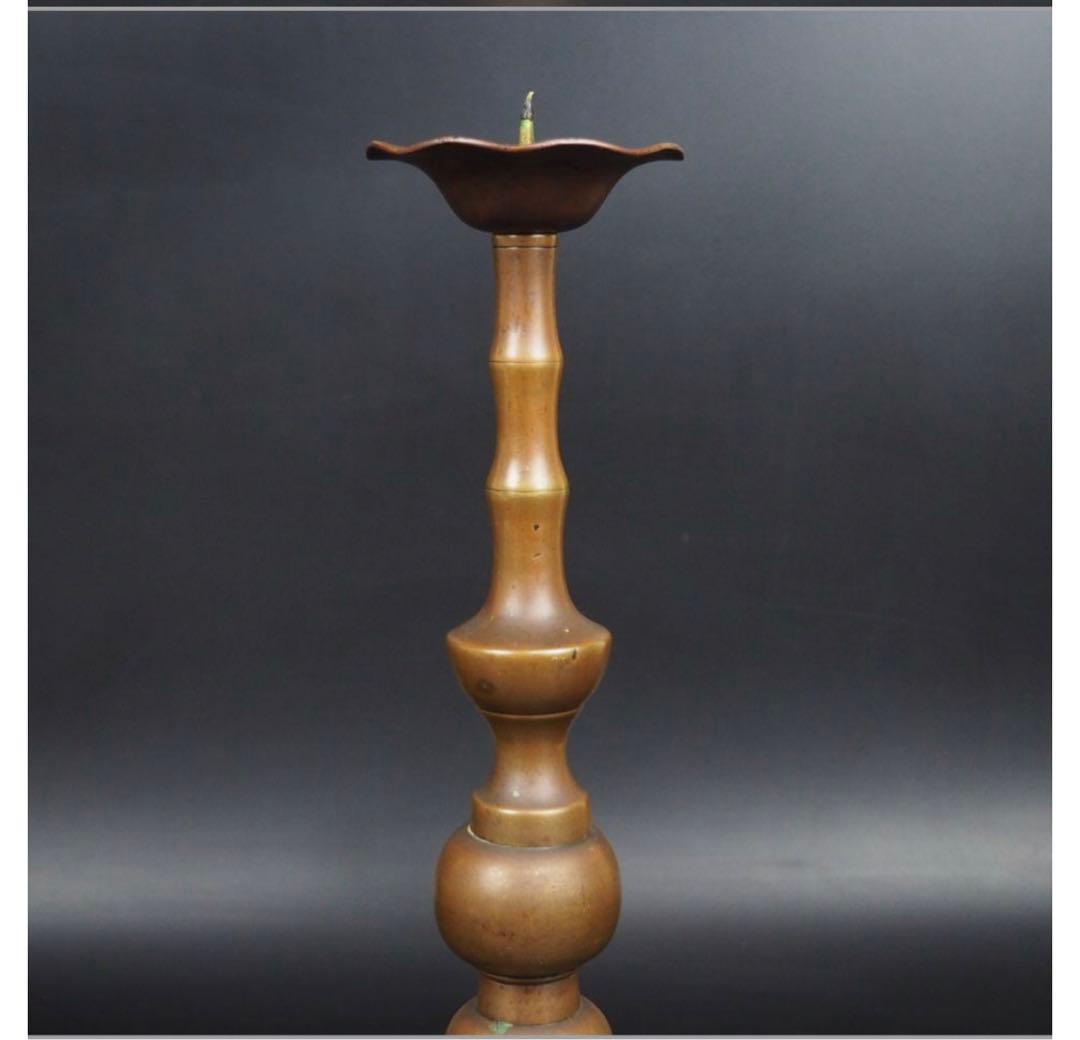 送料無料 江戸～明治　古銅燭台　35.5ｃｍ　 仏教美術