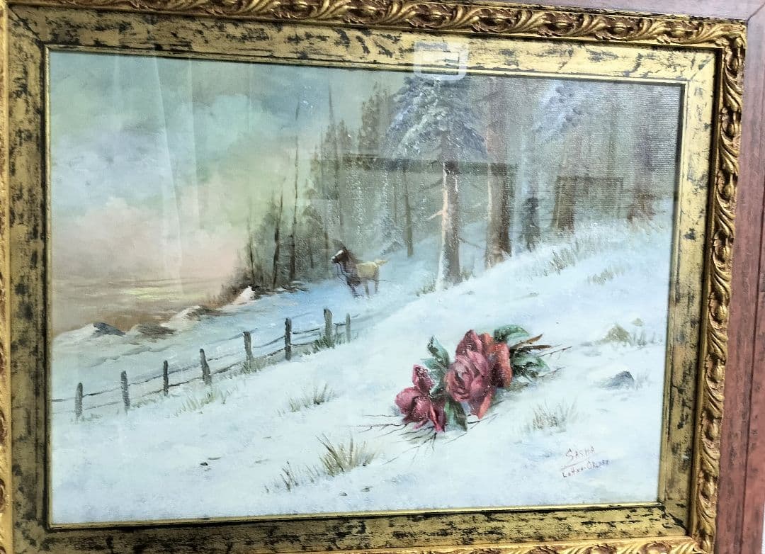 ◇馬と薔薇 肉筆油絵 大型