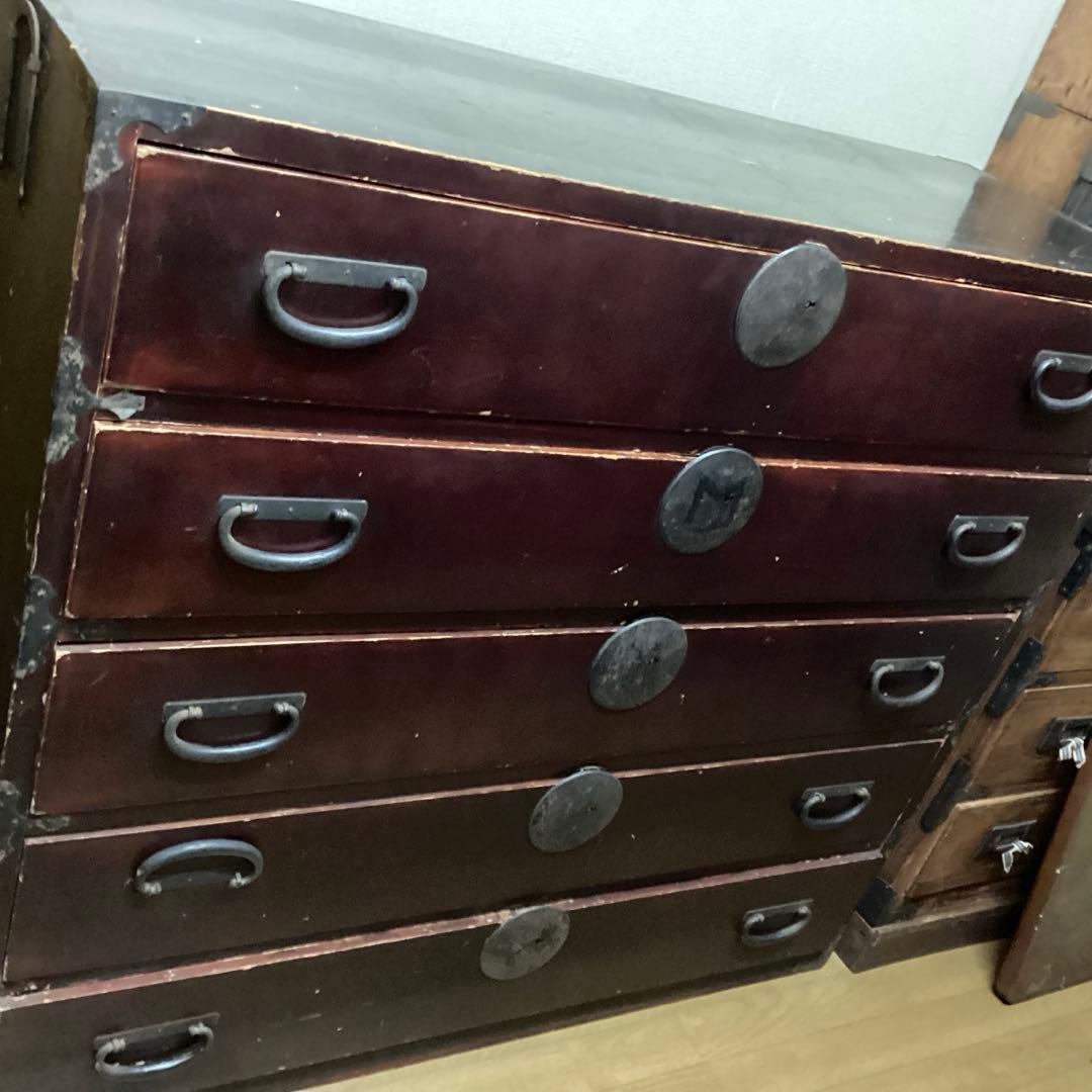 レトロ　金具付き木製タンス