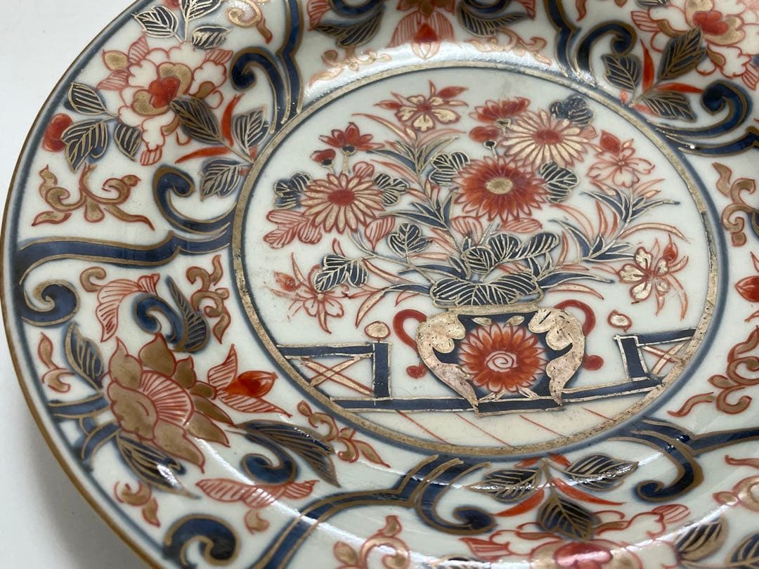 アンティーク　骨董　古伊万里　金襴手　輸出伊万里　輸出手　芙蓉手　七寸皿