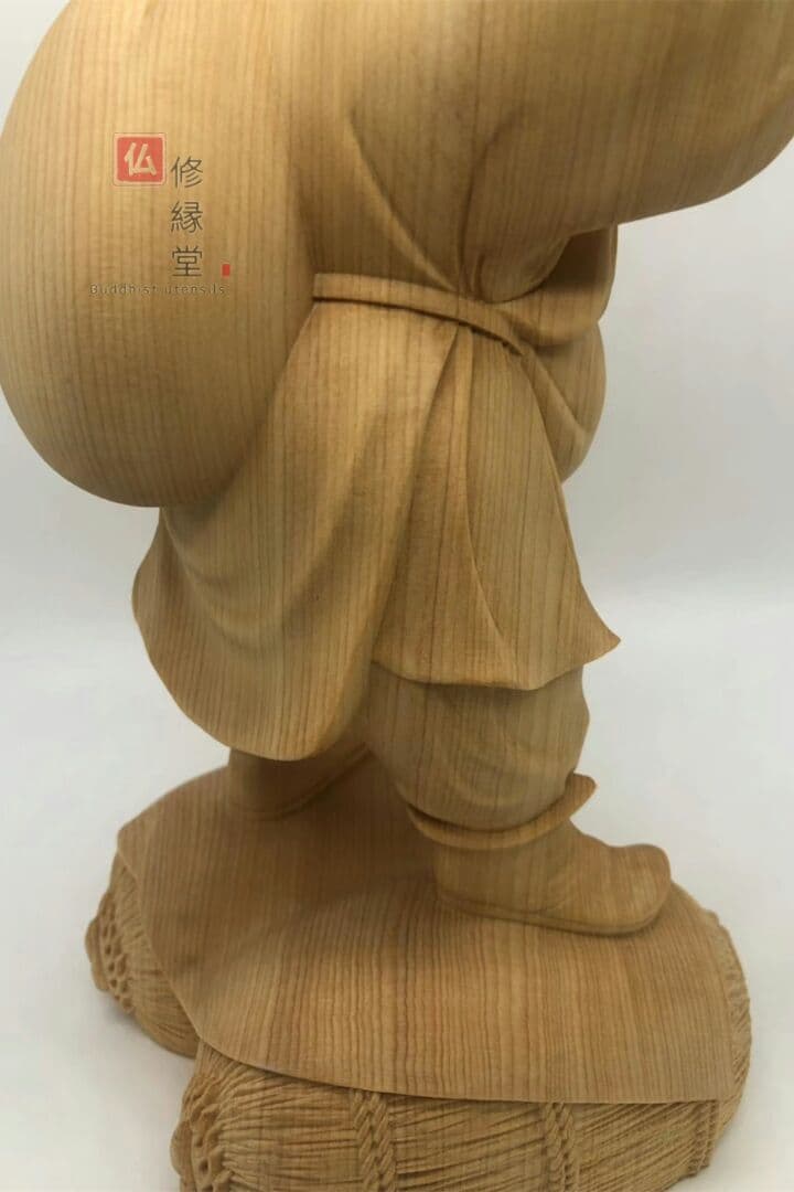 【修縁堂】珍品 七福神 大黒天立像 木彫仏像 彫刻 天然木檜材 仏教工芸