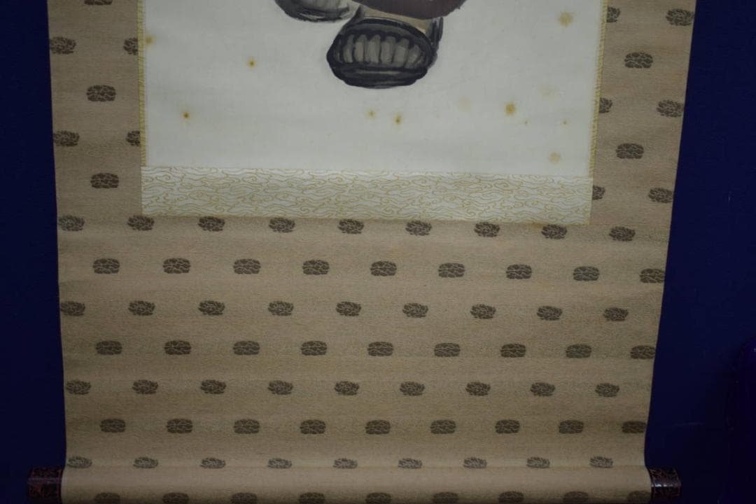 真作/小野素文/達磨図/桐共箱付/布袋屋掛軸HJ-418