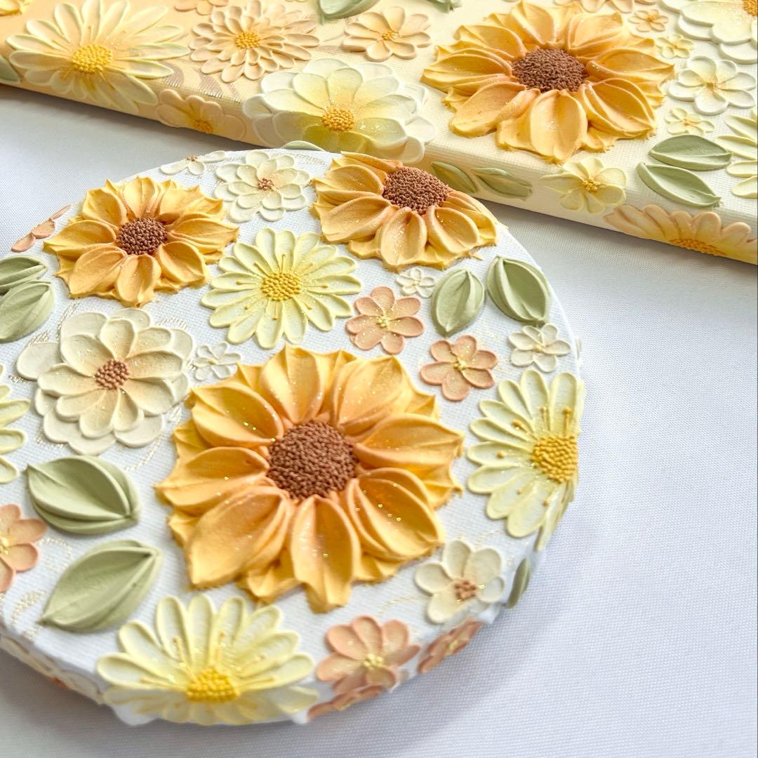 テクスチャーアート　絵画　インテリアアート　花　立体　絵　北欧インテリア　花の絵