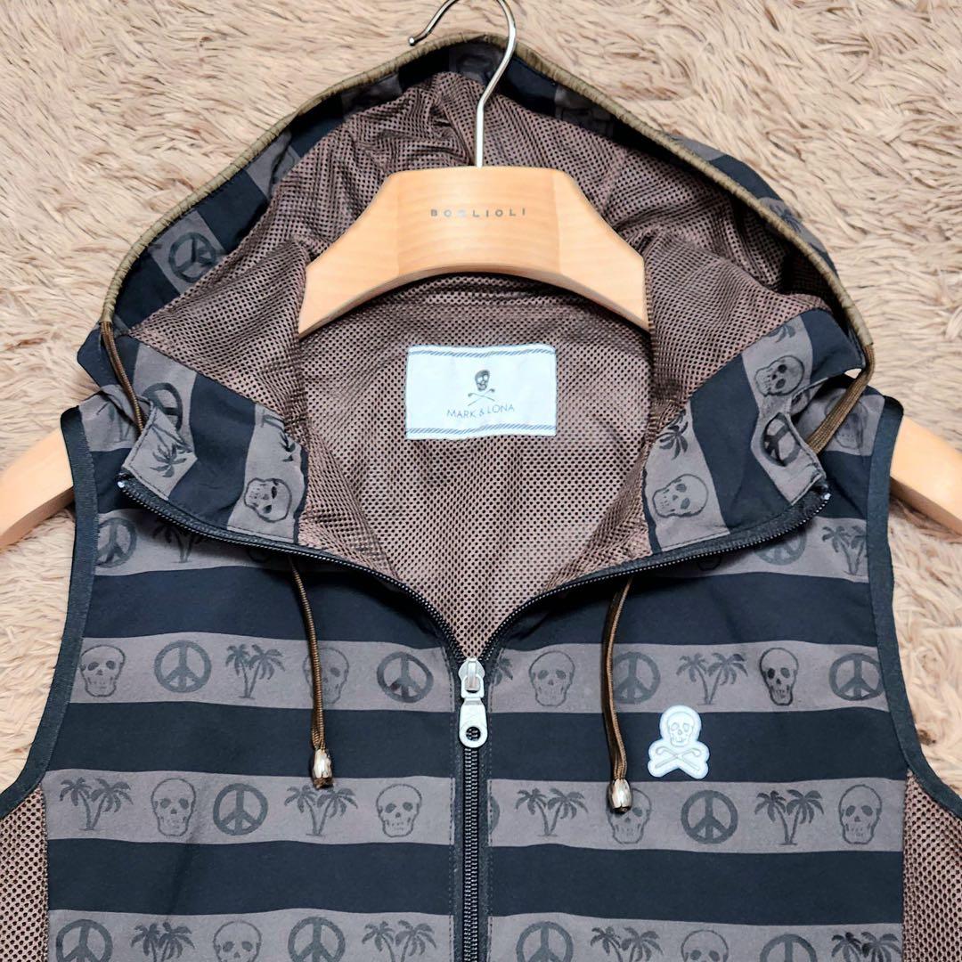 MARK&LONA マークアンドロナ ストレッチ ベスト 総柄 ドクロ ロゴ