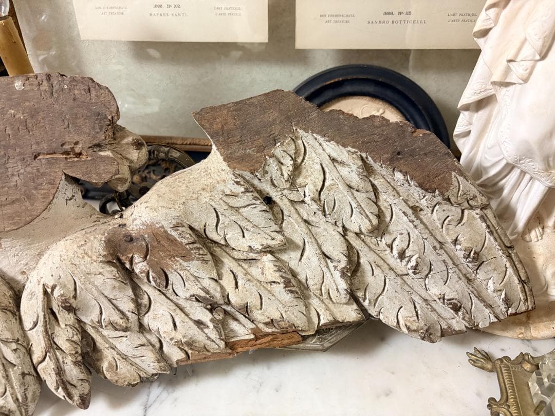 フランス アンティーク 天使 羽根 彫刻 木製 オブジェ